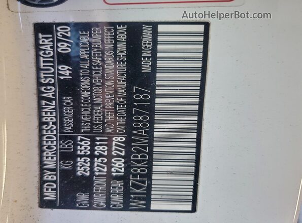 W1KZF8KB2MA887187 2021 MERCEDES-BENZ E White Vista de la etiqueta del VIN