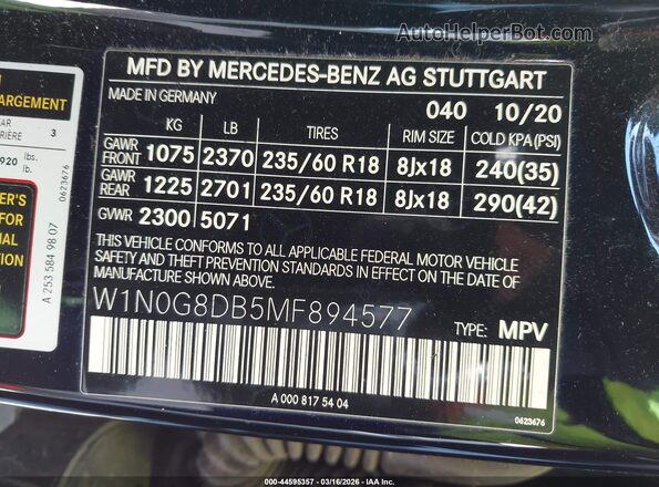 W1N0G8DB5MF894577 2021 MERCEDES-BENZ GLC-CLASS Black Вид підкапотного простору
