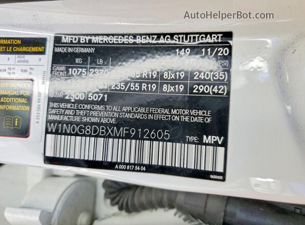 W1N0G8DBXMF912605 2021 MERCEDES-BENZ GLC-CLASS White 