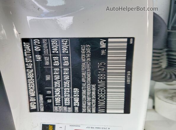 W1N0G8EB0MF881475 2021 MERCEDES-BENZ GLC-CLASS White VIN կոդի պիտակի տեսք