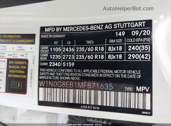W1N0G8EB1MF871635 2021 MERCEDES-BENZ GLC 300 White Engine compartment view