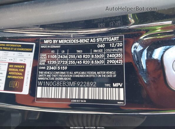 W1N0G8EB3MF922892 2021 MERCEDES-BENZ GLC 300 Black 