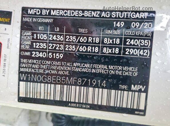 W1N0G8EB5MF871914 2021 MERCEDES-BENZ GLC-CLASS White VIN sticker view