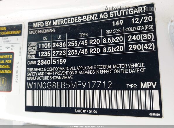 W1N0G8EB5MF917712 2021 MERCEDES-BENZ GLC 300 White Vista del compartimento del motor