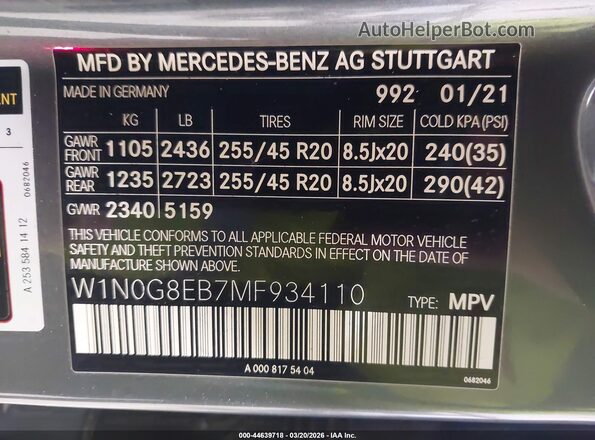 W1N0G8EB7MF934110 2021 MERCEDES-BENZ GLC 300 Gray Вид підкапотного простору