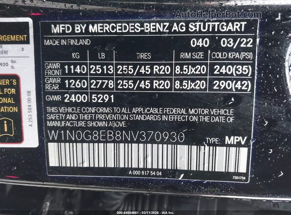 W1N0G8EB8NV370930 2022 MERCEDES-BENZ GLC 300 Black Vista del compartimento del motor