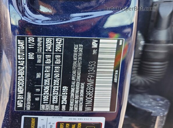 W1N0G8EB9MF913453 2021 MERCEDES-BENZ GLC-CLASS Blue Widok naklejki z numerem VIN