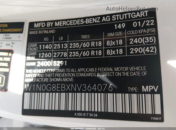 W1N0G8EBXNV364076 2022 MERCEDES-BENZ GLC 300 Белый Вид подкапотного пространства