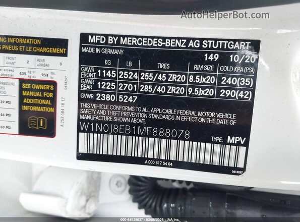 W1N0J8EB1MF888078 2021 MERCEDES-BENZ GLC 300 White ძრავის განყოფილების ხედი