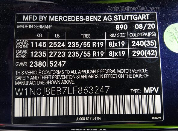 W1N0J8EB7LF863247 2020 MERCEDES-BENZ GLC 300 COUPE Blue Շարժիչի բաժամունքի տեսք