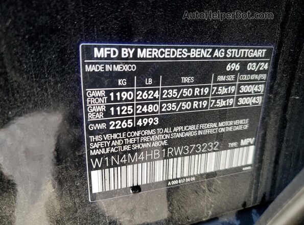 W1N4M4HB1RW373232 2024 MERCEDES-BENZ GLB-CLASS Black Vista de la etiqueta del VIN