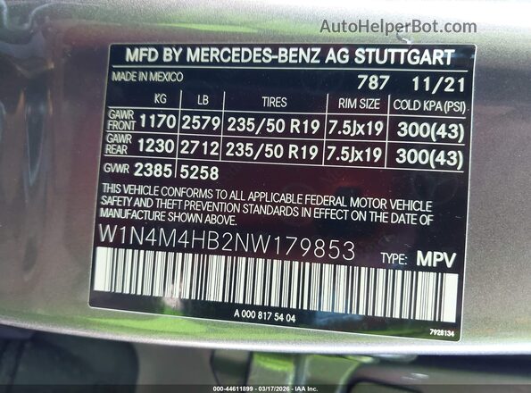 W1N4M4HB2NW179853 2022 MERCEDES-BENZ GLB-CLASS Gray Vista del compartimento del motor