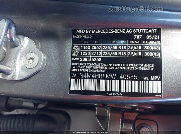 W1N4M4HB8MW140585 2021 MERCEDES-BENZ GLB-CLASS Gray Շարժիչի բաժամունքի տեսք