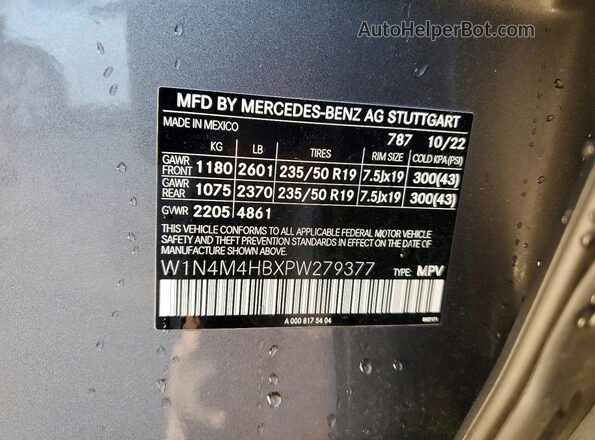 W1N4M4HBXPW279377 2023 MERCEDES-BENZ GLB-CLASS Gray VIN կոդի պիտակի տեսք