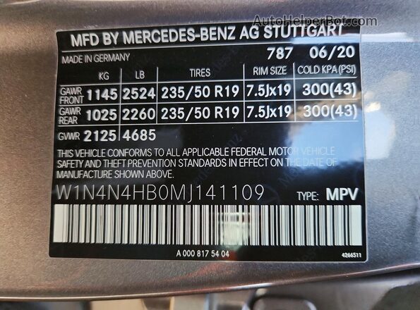 W1N4N4HB0MJ141109 2021 MERCEDES-BENZ GLA Gray VIN sticker view