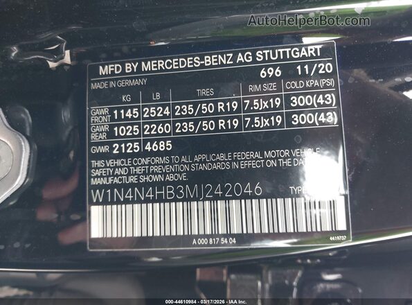 W1N4N4HB3MJ242046 2021 MERCEDES-BENZ GLA 250 Black Vista del compartimento del motor