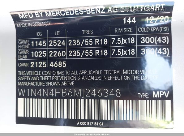 W1N4N4HB6MJ246348 2021 MERCEDES-BENZ GLA 250 White Vista del compartimento del motor