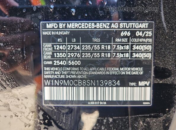 W1N9M0CB8SN139834 2025 MERCEDES-BENZ EQB Black VIN sticker view