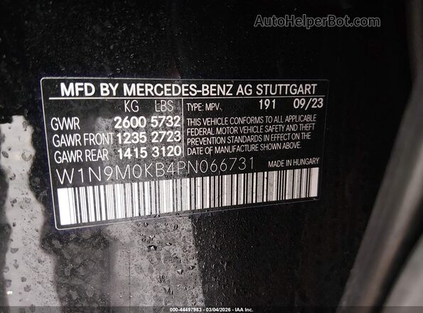 W1N9M0KB4PN066731 2023 MERCEDES-BENZ EQB 300 SUV Черный 