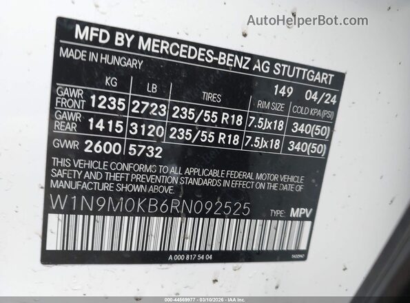 W1N9M0KB6RN092525 2024 MERCEDES-BENZ EQB 300 SUV Белый Вид подкапотного пространства