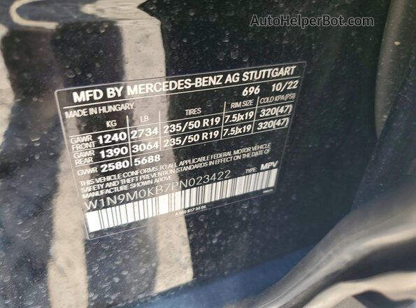 W1N9M0KB7PN023422 2023 MERCEDES-BENZ EQB Черный Вид наклейки с VIN-кодом