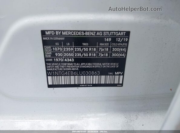 W1NTG4EB6LU030863 2020 MERCEDES-BENZ GLA 250 White Widok komory silnika