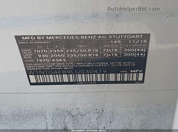 W1NTG4EB9LU030419 2020 MERCEDES-BENZ GLA 250 White 