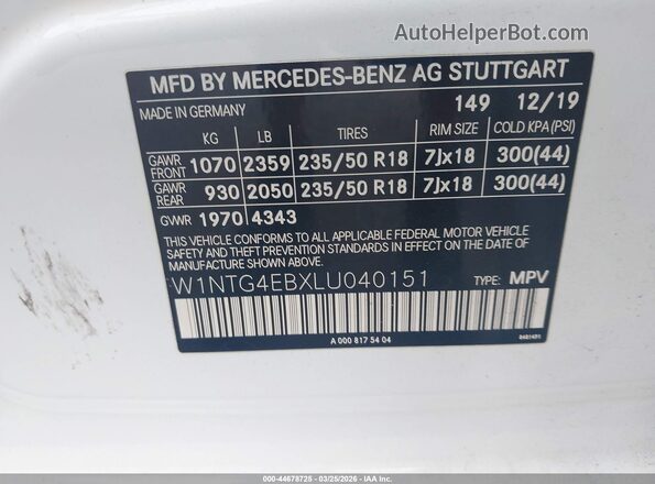 W1NTG4EBXLU040151 2020 MERCEDES-BENZ GLA 250 White Vista del compartimento del motor
