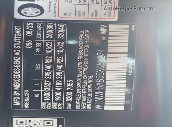 W1NWH5AB5SX052274 2025 MERCEDES-BENZ G-CLASS Black Widok naklejki z numerem VIN