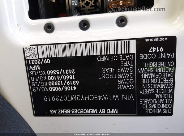 W1W4ECHY3MT073919 2021 MERCEDES-BENZ SPRINTER White Widok komory silnika