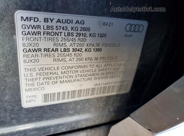 WA114AFY1M2088315 2021 AUDI SQ5 Gray Vista del compartimento del motor