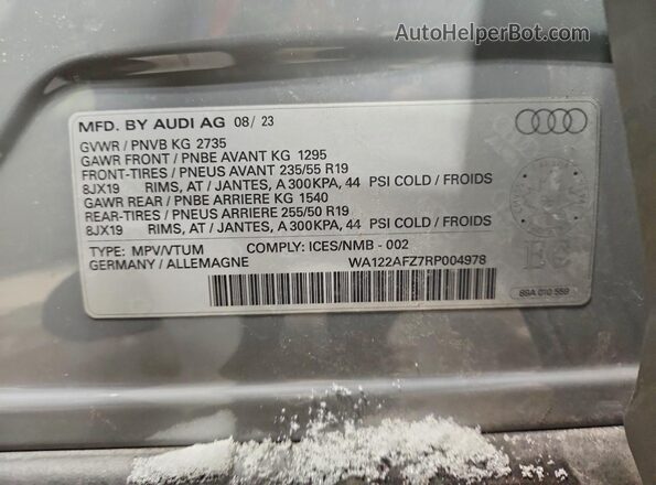 WA122AFZ7RP004978 2024 AUDI Q4 Gray Widok naklejki z numerem VIN