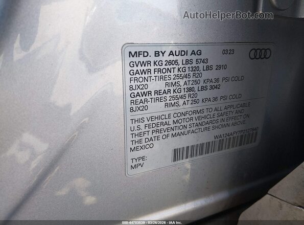 WA124AFY7P2127840 2023 AUDI SQ5 Gray Շարժիչի բաժամունքի տեսք