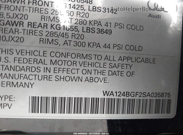 WA124BGF2SA035875 2025 AUDI Q6 E-TRON Black Շարժիչի բաժամունքի տեսք