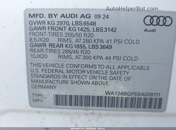 WA124BGF5SA009111 2025 AUDI Q6 E-TRON White ძრავის განყოფილების ხედი