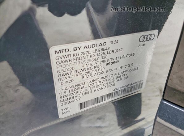 WA124BGF8SA012357 2025 AUDI OTHER Gray VIN კოდის სტიკერის ხედი