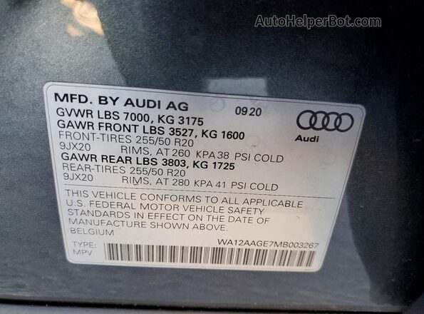 WA12AAGE7MB003267 2021 AUDI E-TRON Серый Панорамный вид салона 360°