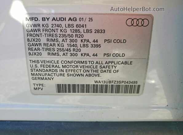 WA13UBFZ3SP043495 2025 AUDI Q4 White 