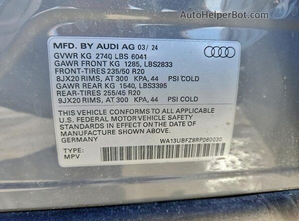 WA13UBFZ8RP060030 2024 AUDI Q4 Серый Вид наклейки с VIN-кодом