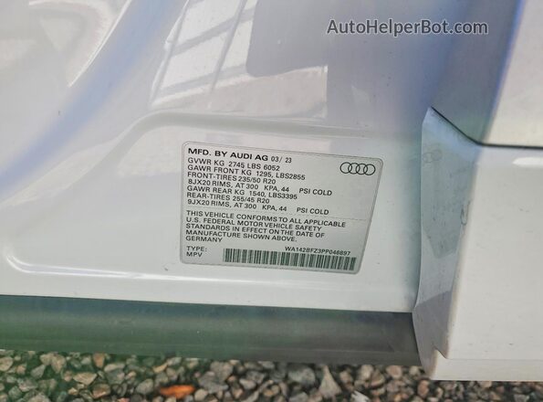 WA142BFZ3PP046897 2023 AUDI Q4 White VIN կոդի պիտակի տեսք