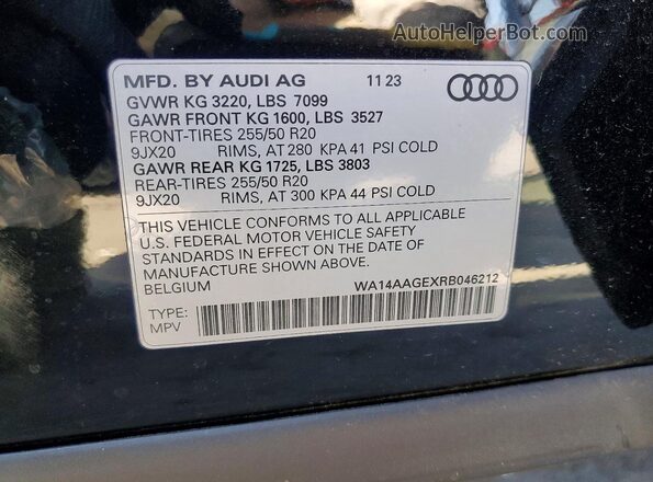 WA14AAGEXRB046212 2024 AUDI Q8 Black VIN կոդի պիտակի տեսք