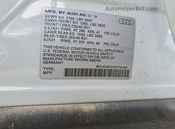 WA14UBFZ0SP035584 2025 AUDI Q4 White 