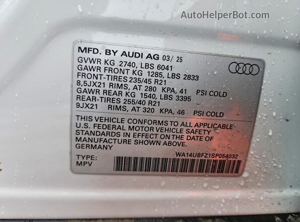 WA14UBFZ1SP054032 2025 AUDI Q4 Белый 