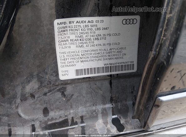 WA18AAF4XPA067199 2023 AUDI OTHER Black ძრავის განყოფილების ხედი