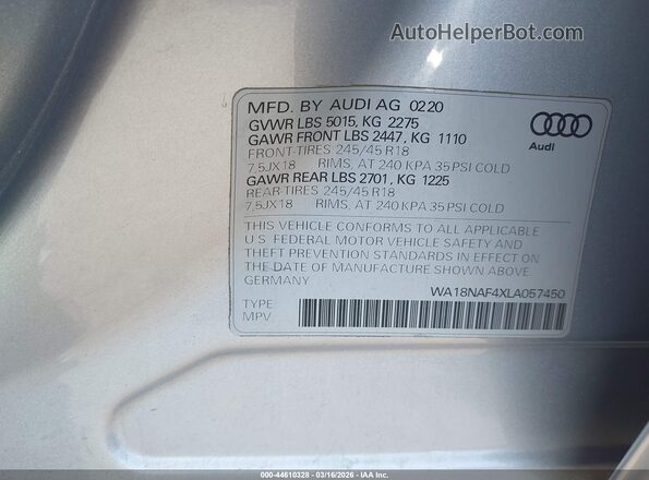 WA18NAF4XLA057450 2020 AUDI OTHER Серебряный Вид подкапотного пространства