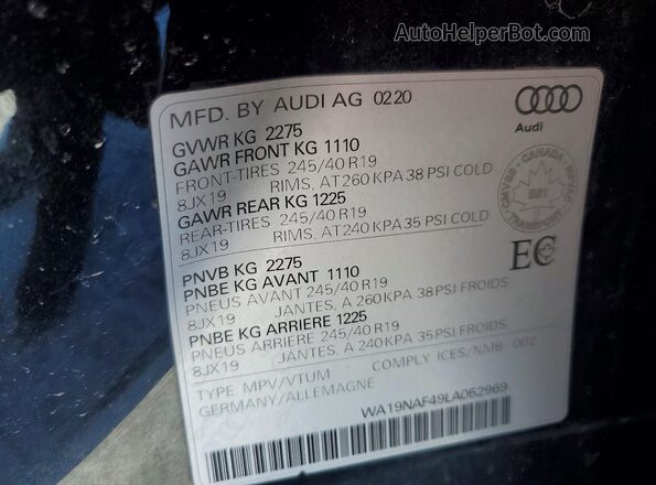 WA19NAF49LA052969 2020 AUDI OTHER Black ძრავის განყოფილების ხედი