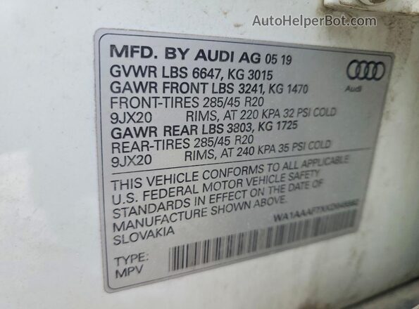 WA1AAAF7XKD045562 2019 AUDI Q7 Белый 