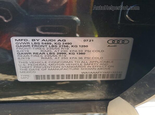 WA1AAAFY1M2132242 2021 AUDI Q5 Black Widok naklejki z numerem VIN