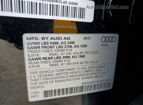 WA1AAAFY4M2078919 2021 AUDI Q5 Black 