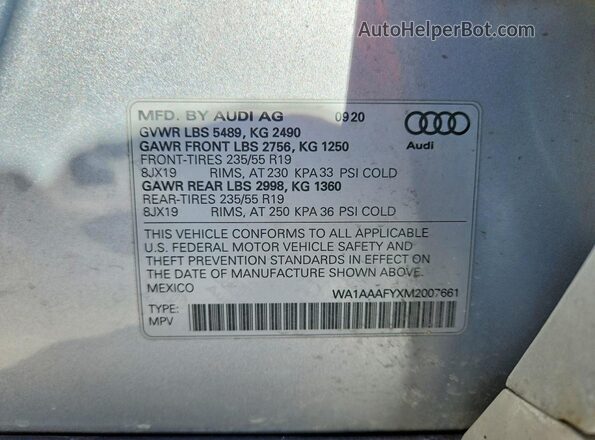 WA1AAAFYXM2007661 2021 AUDI Q5 Silver Շարժիչի բաժամունքի տեսք